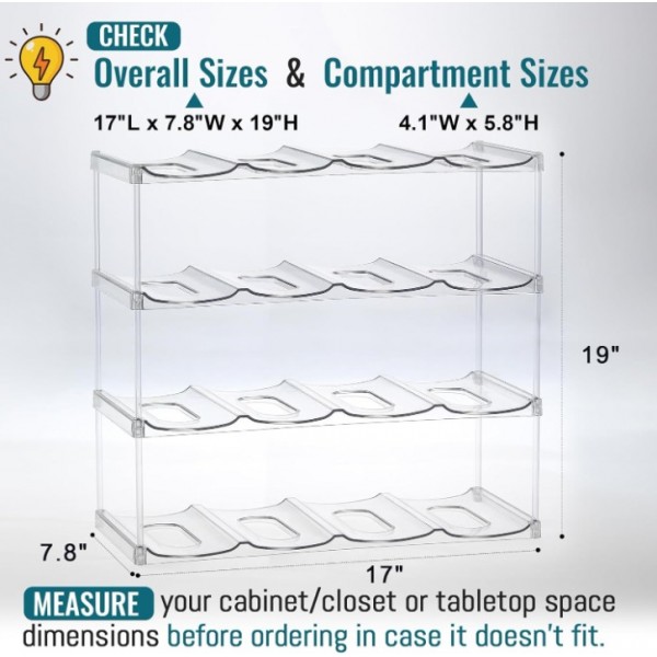 LANDNEOO Design for Stanley 40 OZ & Large Bottles & Tumblers with Handle - Acrylic Water Bottle Organizer - Stackable Clear Wine Rack Cup Holder for Home Kitchen Pantry Shelf Countertop Cabinet, 4 Tier Hold 16