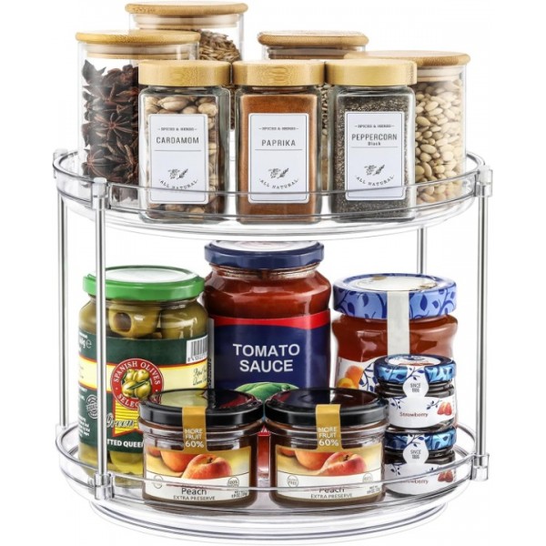 LANDNEOO 2 Tier Non-Skid Acrylic Lazy Susan Turnta...