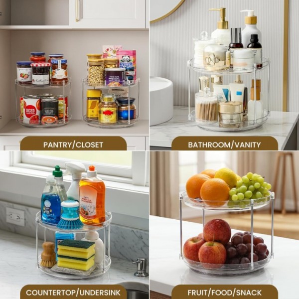 LANDNEOO 2 Tier Non-Skid Acrylic Lazy Susan Turntable Organizer - Rotating Spice Rack - Spinning Organization Tray for Kitchen, Pantry, Countertop, Closet, Bathroom, Vanity, Medicine Cabinet Organizing, 9.25''