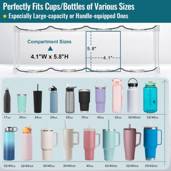 LANDNEOO Design for Stanley 40 OZ & Large Bottles & Tumblers with Handle - Acrylic Water Bottle Organizer - Stackable Clear Wine Rack Cup Holder for Home Kitchen Pantry Shelf Countertop Cabinet, 4 Tier Hold 16