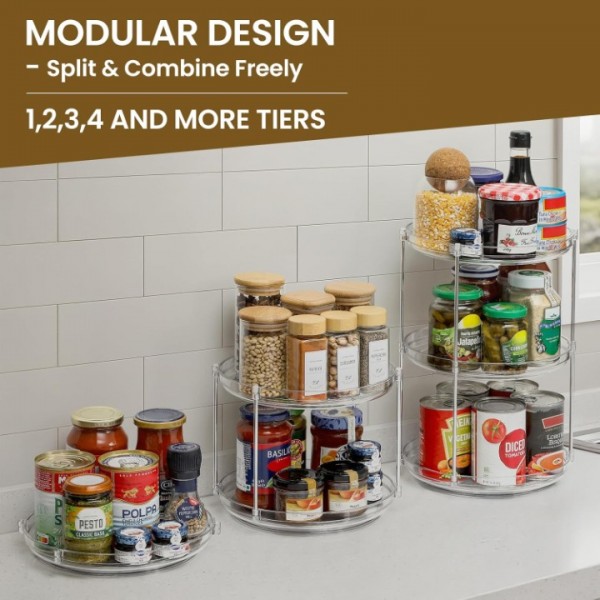 LANDNEOO 2 Tier Non-Skid Acrylic Lazy Susan Turntable Organizer - Rotating Spice Rack - Spinning Organization Tray for Kitchen, Pantry, Countertop, Closet, Bathroom, Vanity, Medicine Cabinet Organizing, 9.25''